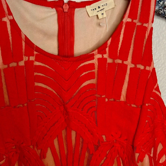 Tea & Cup red mini dress lace cutout sz Medium - Picture 3 of 8